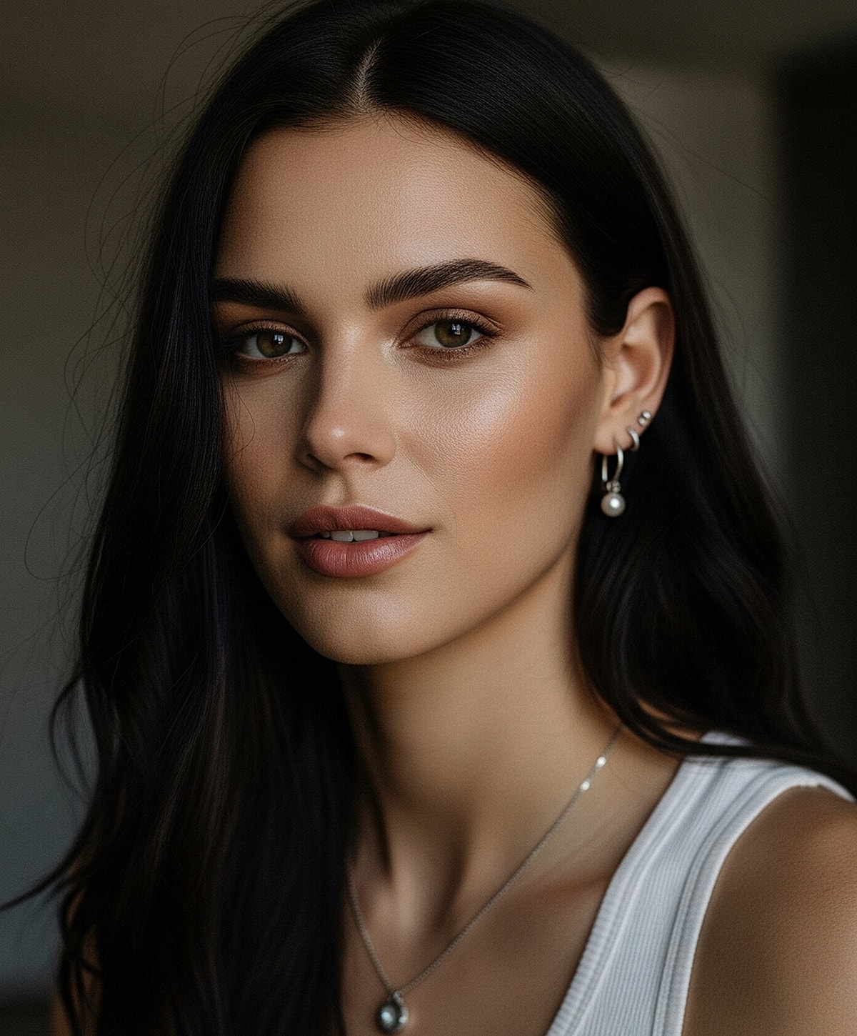 Model in brown swimwear posing confidently.