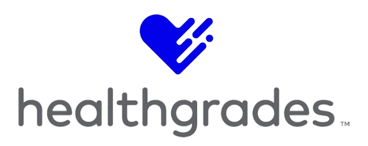 Healthgrades logo featuring a blue heart.