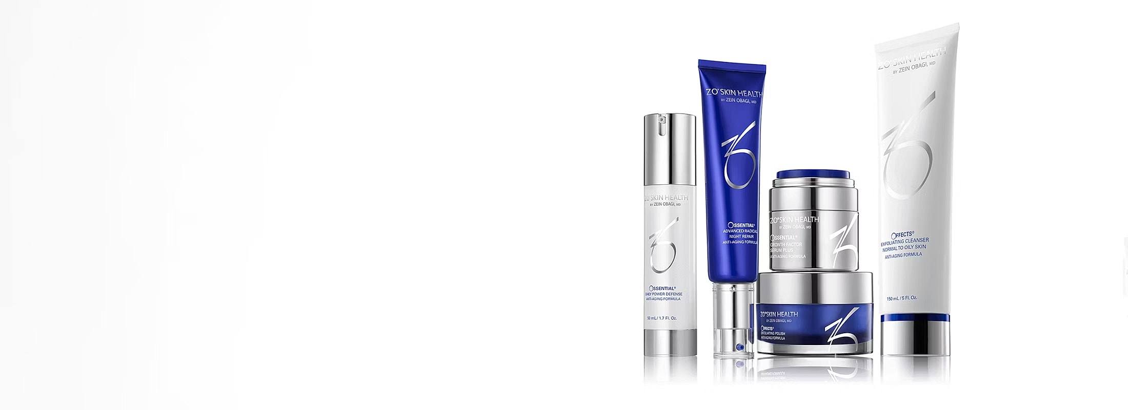 Skincare products arranged on a white background.